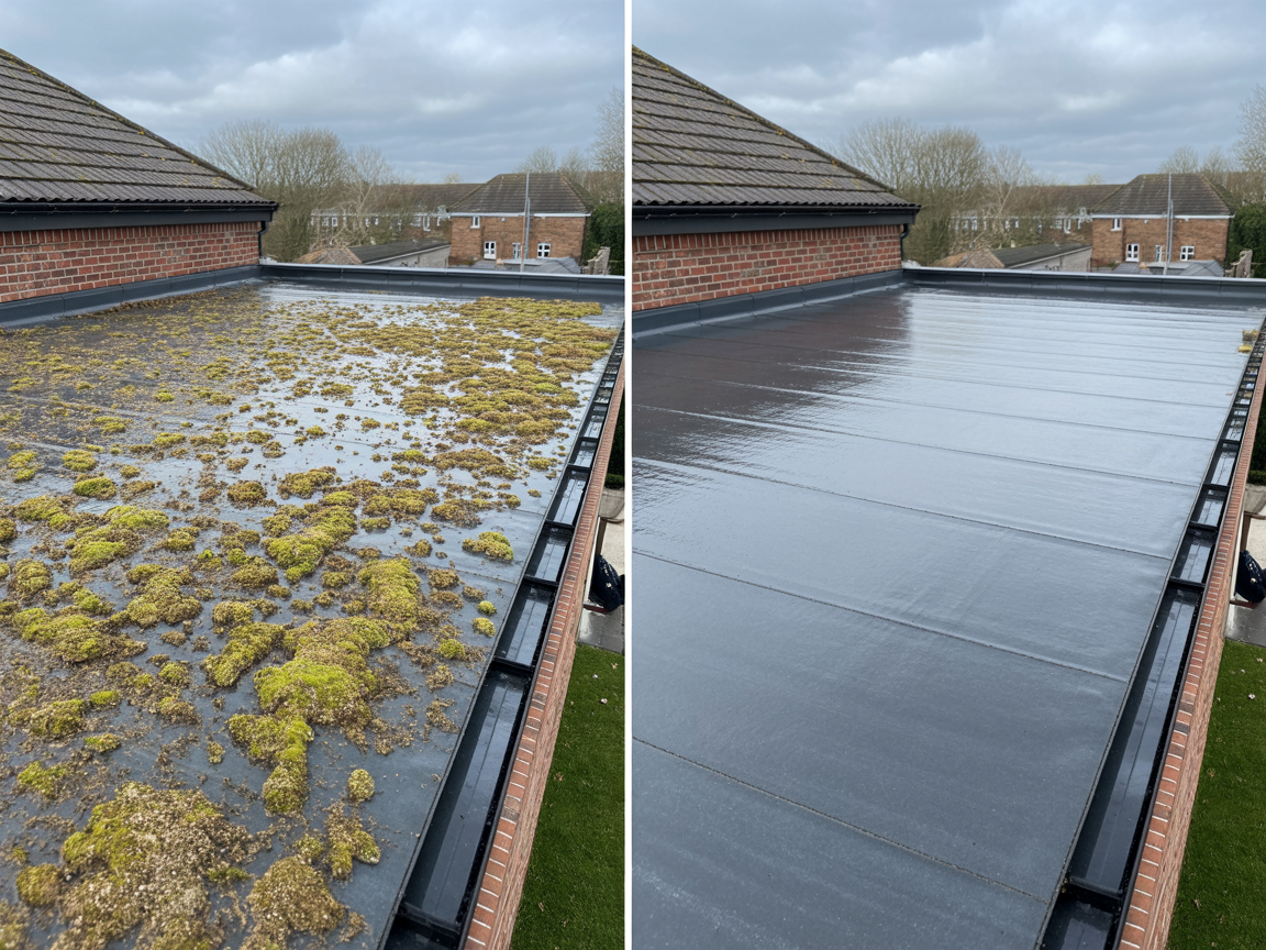 Commercial Roof Cleaning before and after